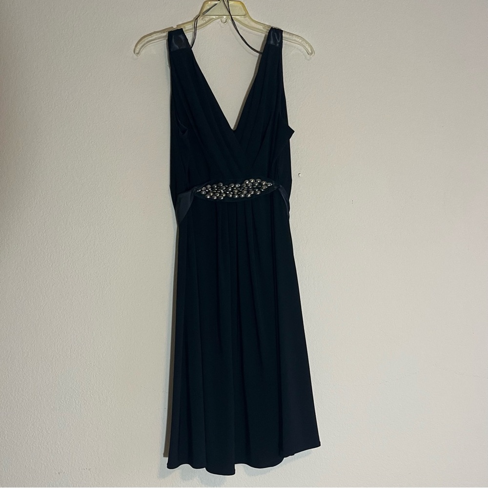 Fashion Bug Black Dress Size 18 Ribbon Belt with Gemstones V-Neck Open Back